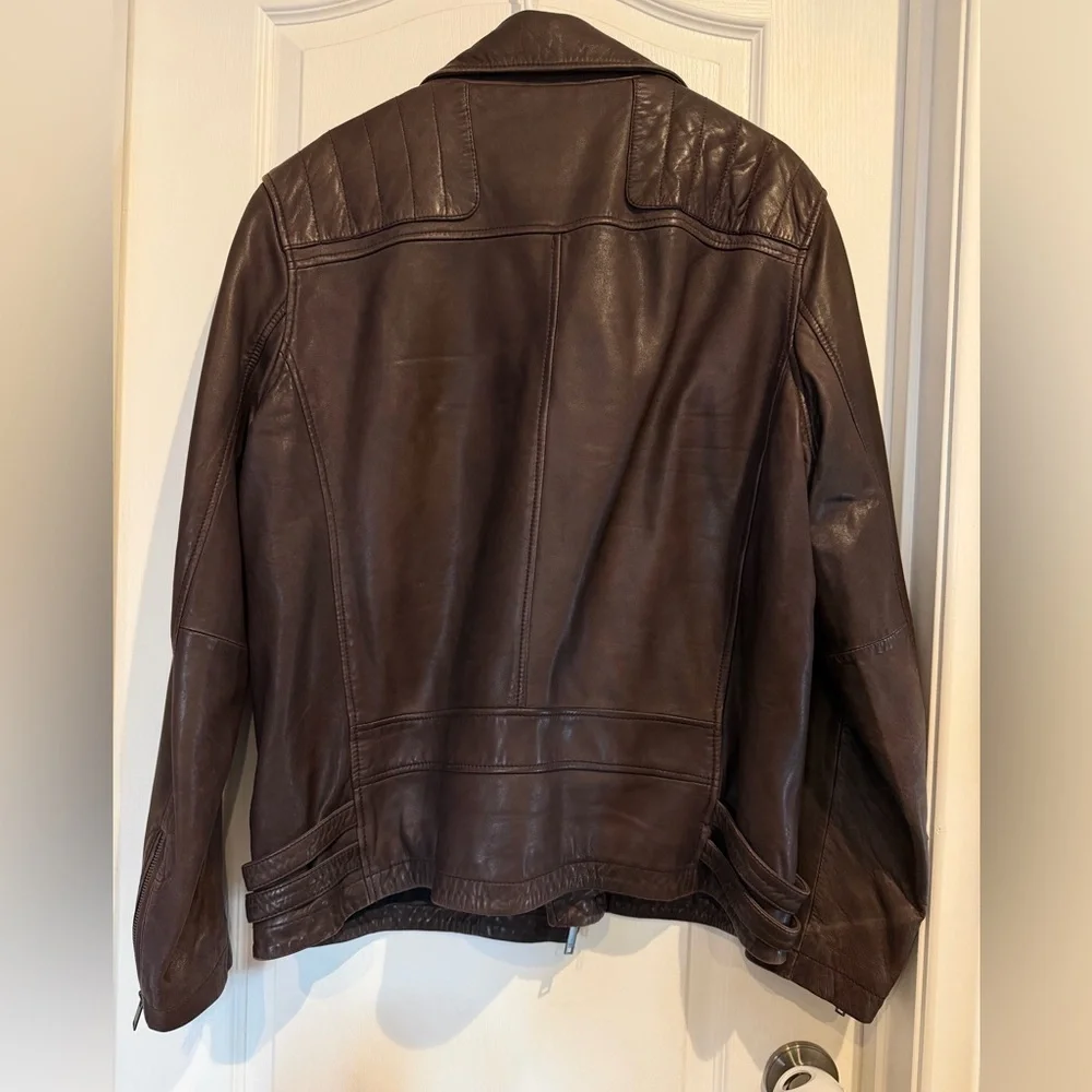 DKNY Dark Brown 100% Lamb Leather Biker Jacket